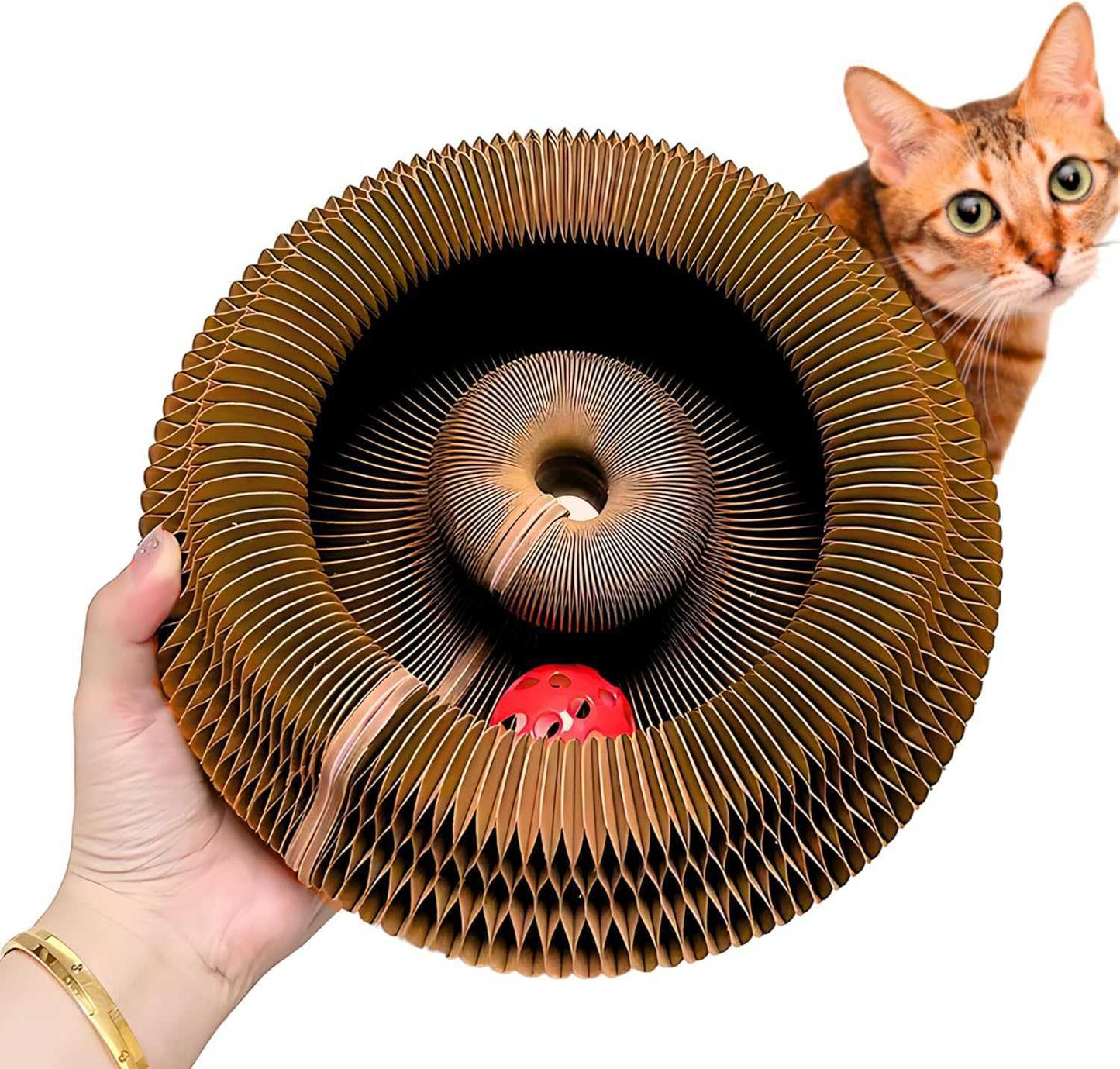 Magic Organ Cat Scratching Board, Cat Accordion Toy with Ball, Foldable Accordion Cats Toy, Interactive Scratch Pad Cats Toy with Toy Bell