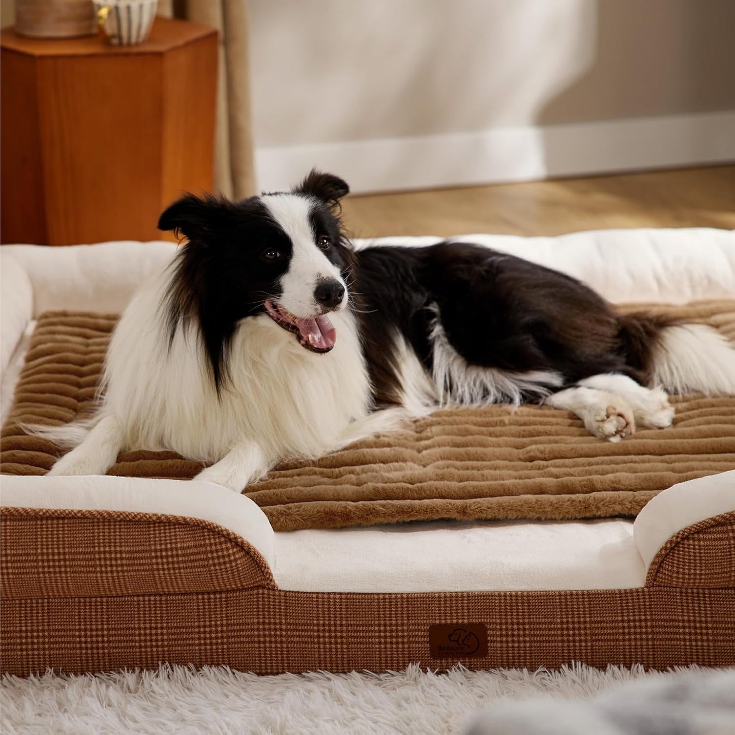 Bedsure Self Warming Dog Bed for Large Dogs, Self Heating Dog Crate Pad, Thermal Extra Warm Puppy Mat Indoor & Outdoor, Non-Slip & Washable, 35" x 23", Brown