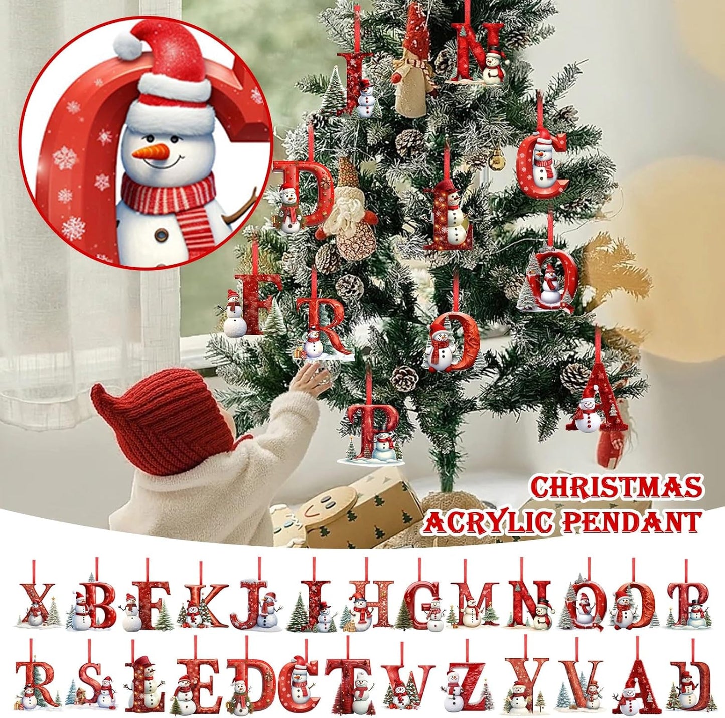 26 Letters Christmas Tree Decoration Pendant,DIY Hanging Christmas Ornaments,Letter Personalized Christmas Indoor for Christmas Tree Ornaments Pendant Hanging Decorations (J)