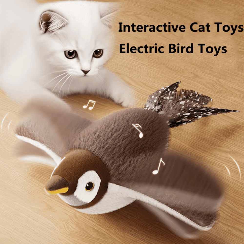 Flappy Bird Cat Toy - Realistic Flapping Wings & Chirping Sounds - USB Rechargeable Interactive Chase Toy with Catnip for Indoor Cats
