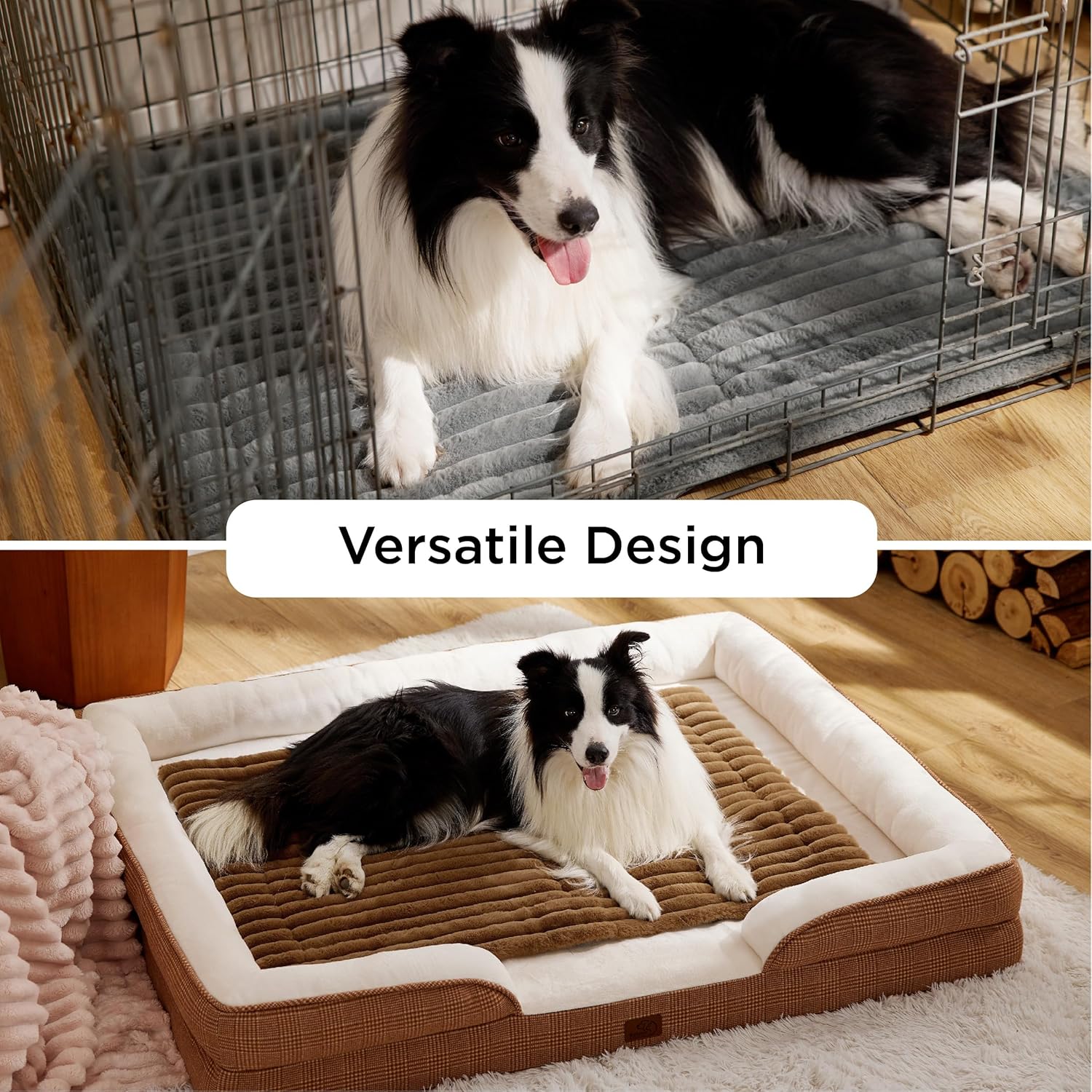 Bedsure Self Warming Dog Bed for Large Dogs, Self Heating Dog Crate Pad, Thermal Extra Warm Puppy Mat Indoor & Outdoor, Non-Slip & Washable, 35" x 23", Brown