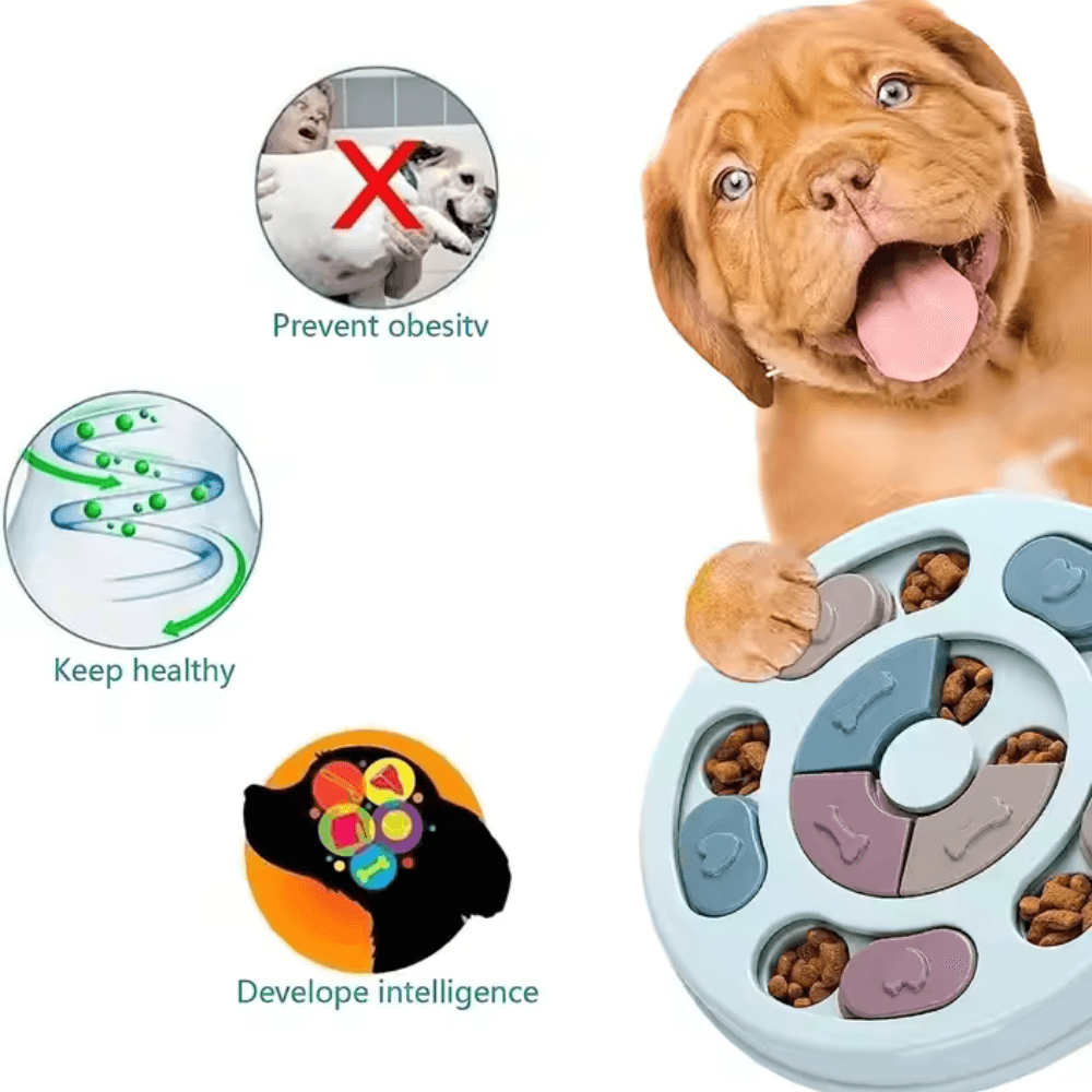Comedero interactivo de alimentación lenta con forma de rompecabezas para mascotas
