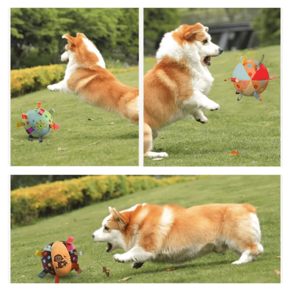 Pelota interactiva para masticar para perros duradera con cascabeles