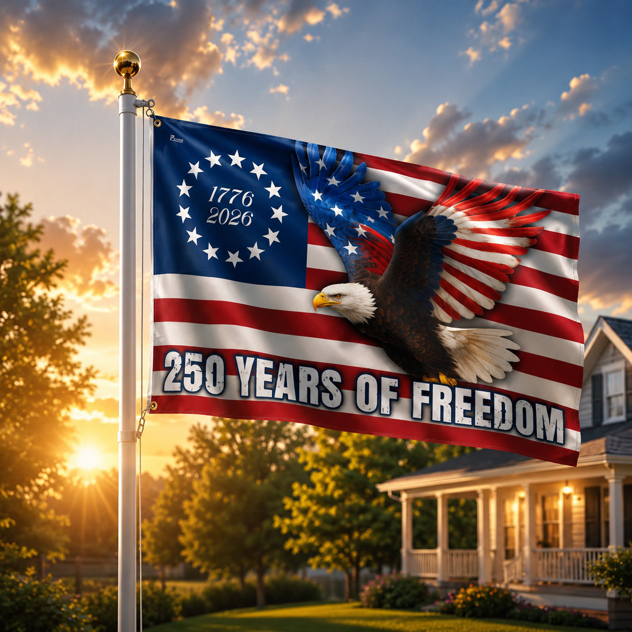 250 Years of Freedom Betsy Ross Eagle Flag – 1776–2026 Patriotic Decor
