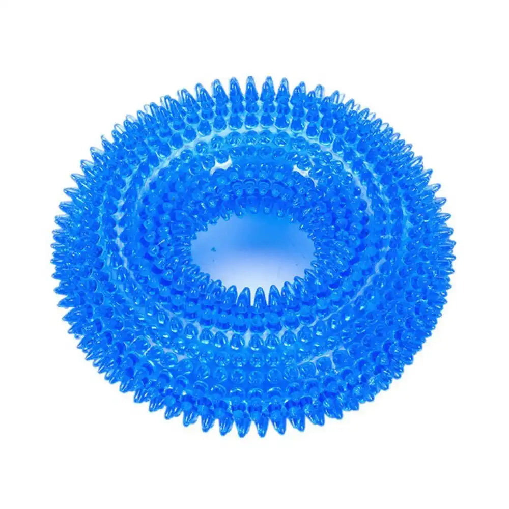 Durable blue TPR dog chew toy with spiked texture, ideal for interactive play and maintaining dental health in dogs.