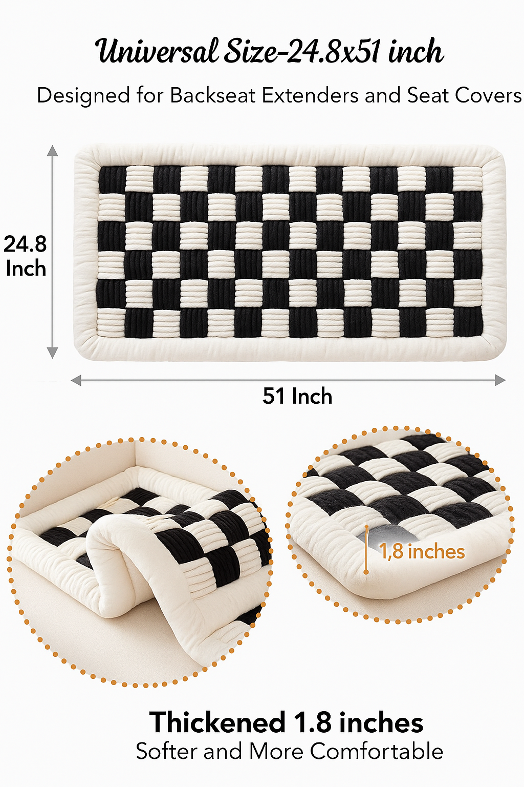 Backseat Pet Bed Mat,Dog Bed for Car, Fuzzy Dog Seat Cover for Car Back Seat, Non-Slip Travel Pet Mat, Fit for Backseat Extenders and Seat Covers