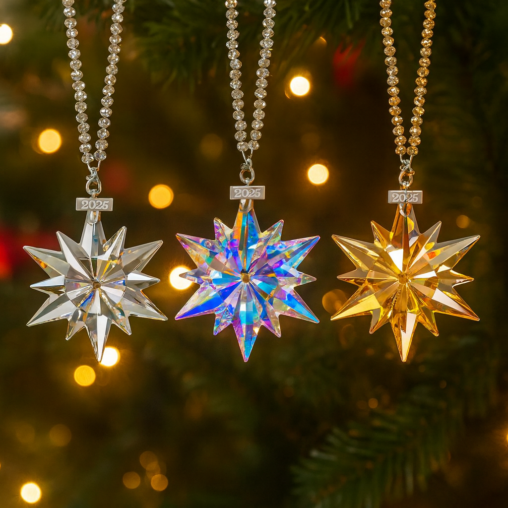 2025 Annual Christmas Ornaments Crystal Snowflake Star, Sparkly Crystal Ornaments for Christmas Tree, Beautiful Christmas Ornaments for Women Girls