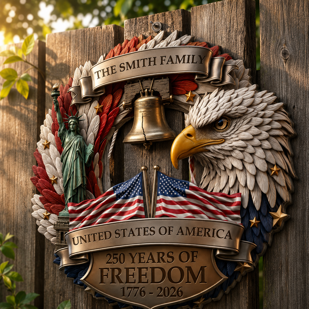 America 250 Years Strong Together Personalized Wood Sign – Custom Family Name Patriotic Decor