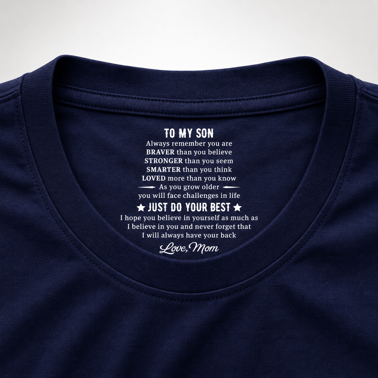 Gib einfach dein Bestes – personalisiertes T-Shirt mit Aufdruck im Nackenbereich, individuelles Geschenk-Shirt für Mama und Papa
