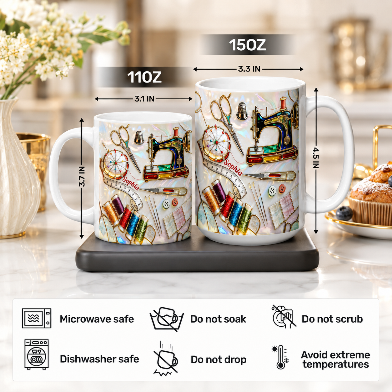 Liebe Näh-Buntglas-Tasse – Personalisiertes Geschenk für Nähliebhaber