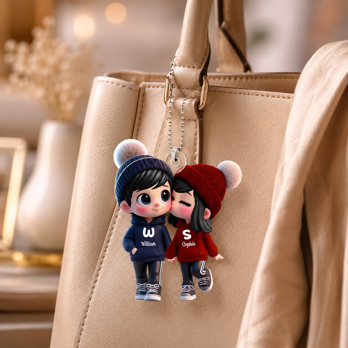 Personalized Cartoon Couple 3D Effect Car Ornament with Names, Custom Couple Acrylic Car Charm, Gift for Boyfriend Girlfriend Husband Wife