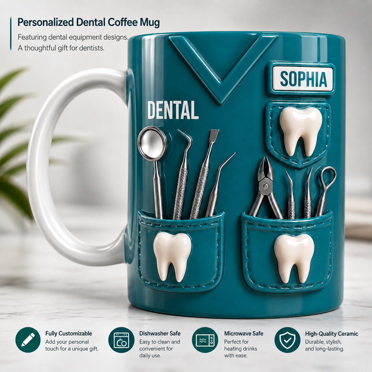 Personalized Dental Mug 3D Effect – Custom Name Gift for Dentists, Dental Hygienists & Dental Assistants