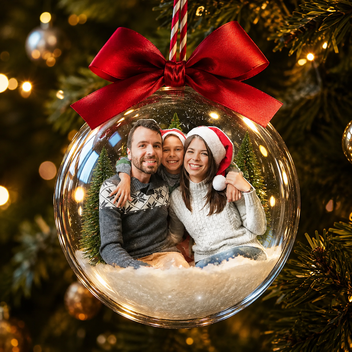 Personalized Family 3D Photo Christmas Ball Ornament, Custom 3D Acrylic Christmas Ornament, Family Christmas Keepsake Gift