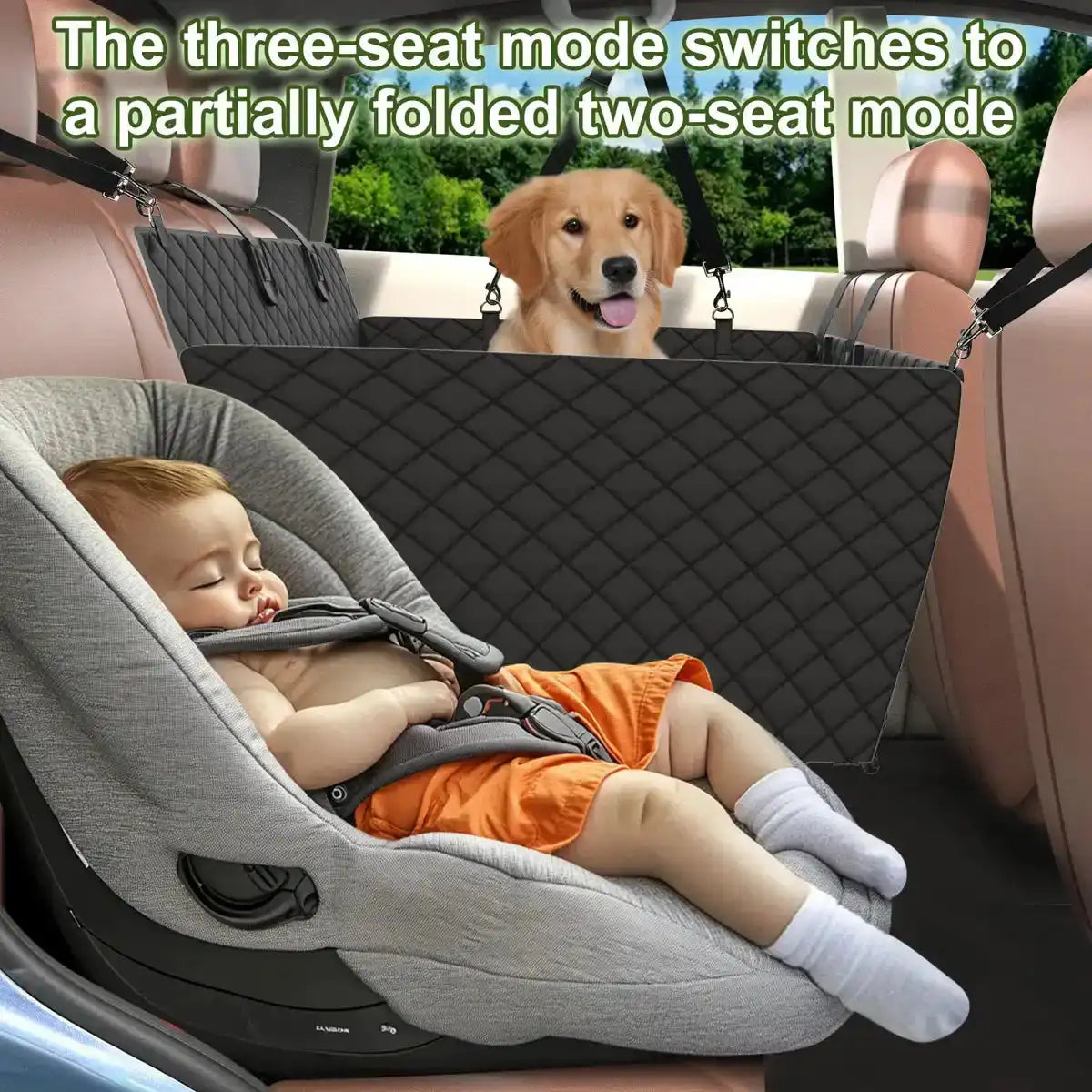 Dog Car Seat Cover, 3 Hard Panels, 400lbs, Waterproof, Backseat Extender, Large Dogs, 600D Heavy Nonslip