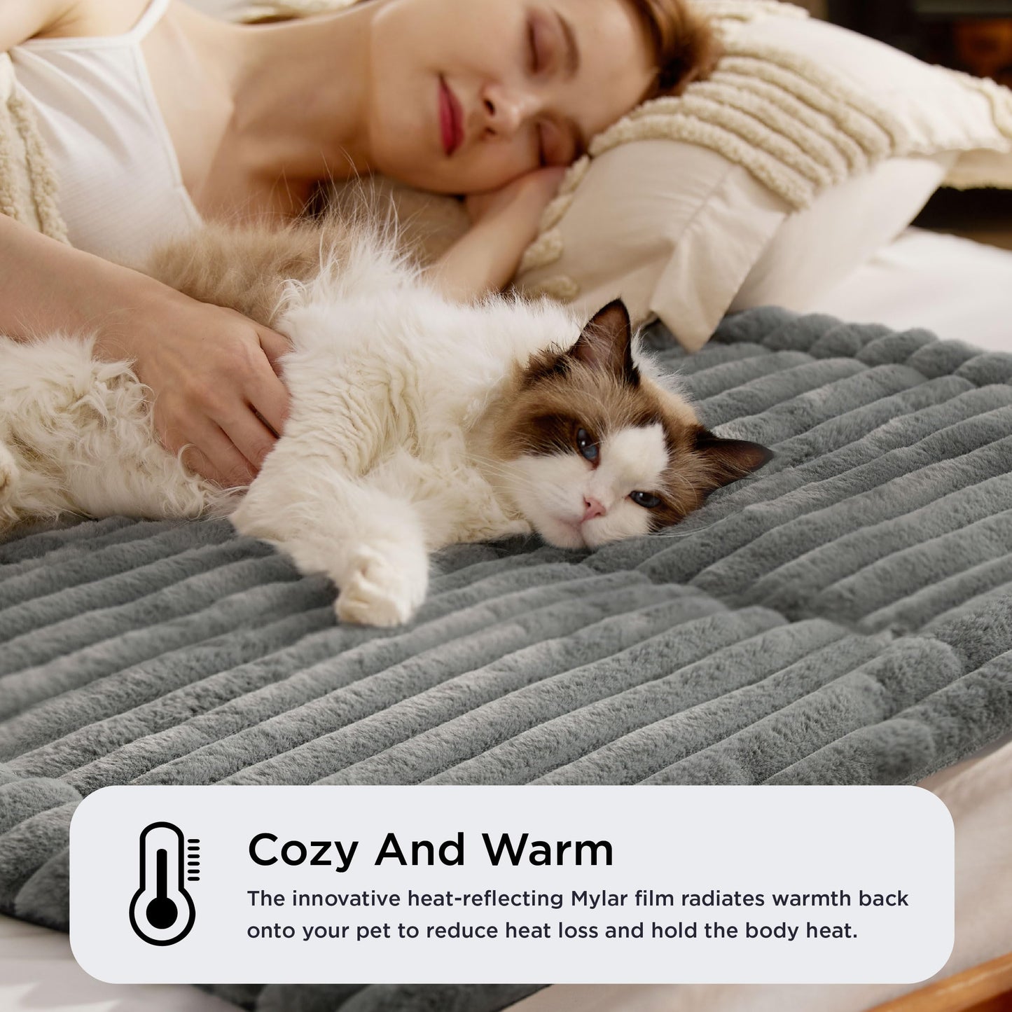 Self Warming Cat Bed for Large Cats, Self Heating Cat Crate Pad, Thermal Extra Warm Kitten Mat Indoor & Outdoor, Non-Slip & Washable