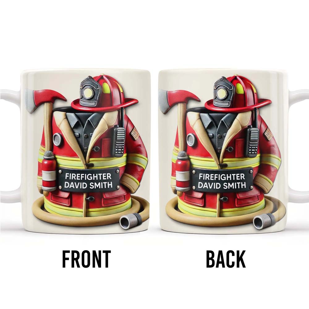 Personalized Firefighter Coffee Mug, Custom Firefighter Gear Helmet Ceramic Cup, Gift for Firefighter Dad Husband Boyfriend First Responder