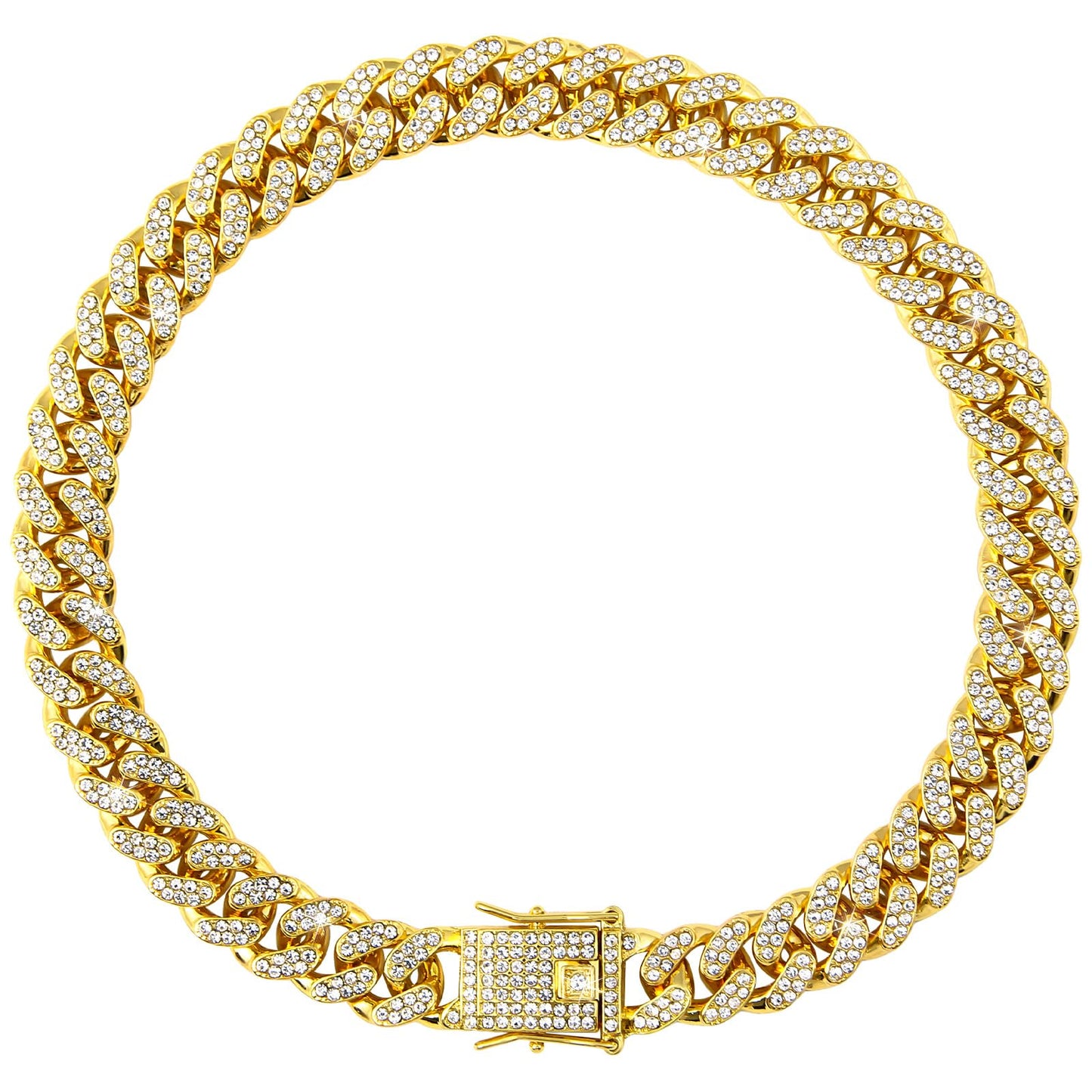 Dog Necklace Cuban Link Dog Collar Gold Crystal Chain with Secure Buckle for Small Medium Large Dogs Cats