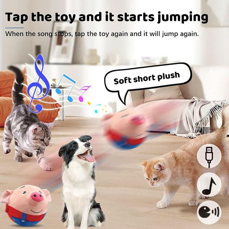 2025 New Squeaky Moving Dog Ball Toy Interactive Dog Puppy Toys Washable Cartoon Pig Plush Sound Electronic Dog Toy Shake Bounce Boredom Talking Toys