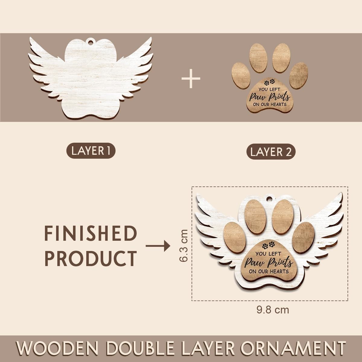2pcs Angel Wings - Paw Print Christmas Ornament, Pet Memorial Gifts for Dog Lovers, Bereaved Pet Owner, Sympathy, Remembrance, Condolence Gift