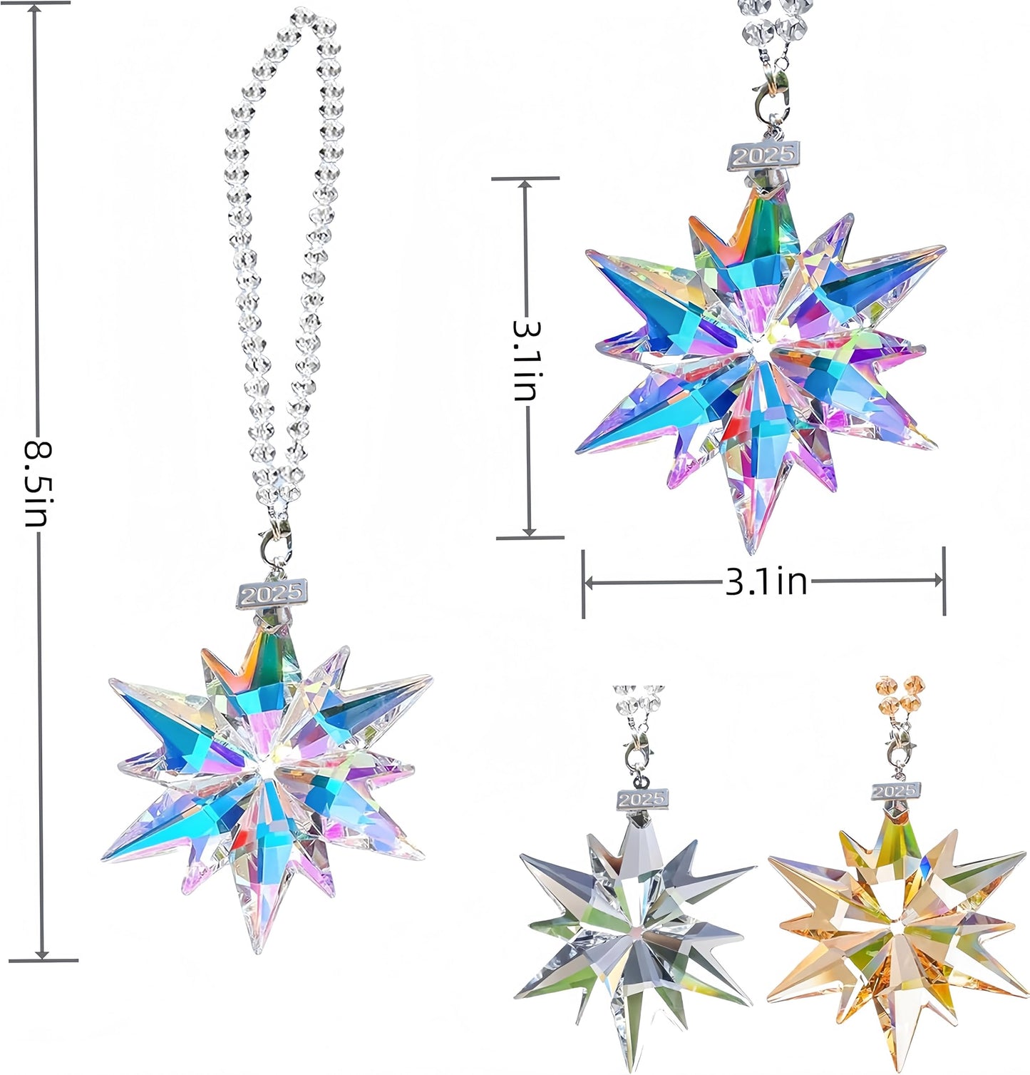 2025 Annual Christmas Ornaments Crystal Snowflake Star, Sparkly Crystal Ornaments for Christmas Tree, Beautiful Christmas Ornaments for Women Girls