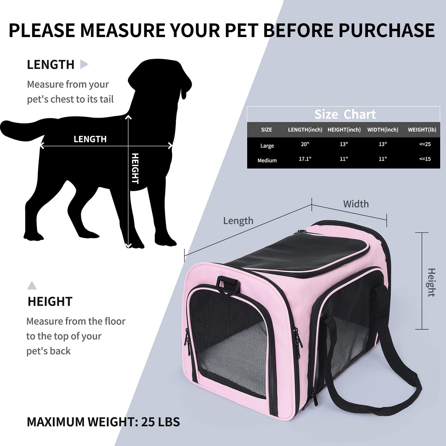 Outdoor Travel Pet Carrier, Kitty Puppy Cat Carriers, Collapsible Dog Carrier for Small Medium Dogs, Cat Crates w Breathable Mesh with Soft-Sided