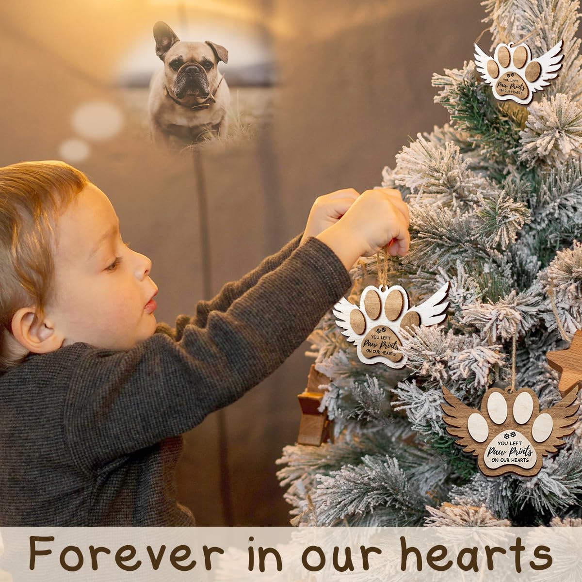 2pcs Angel Wings - Paw Print Christmas Ornament, Pet Memorial Gifts for Dog Lovers, Bereaved Pet Owner, Sympathy, Remembrance, Condolence Gift