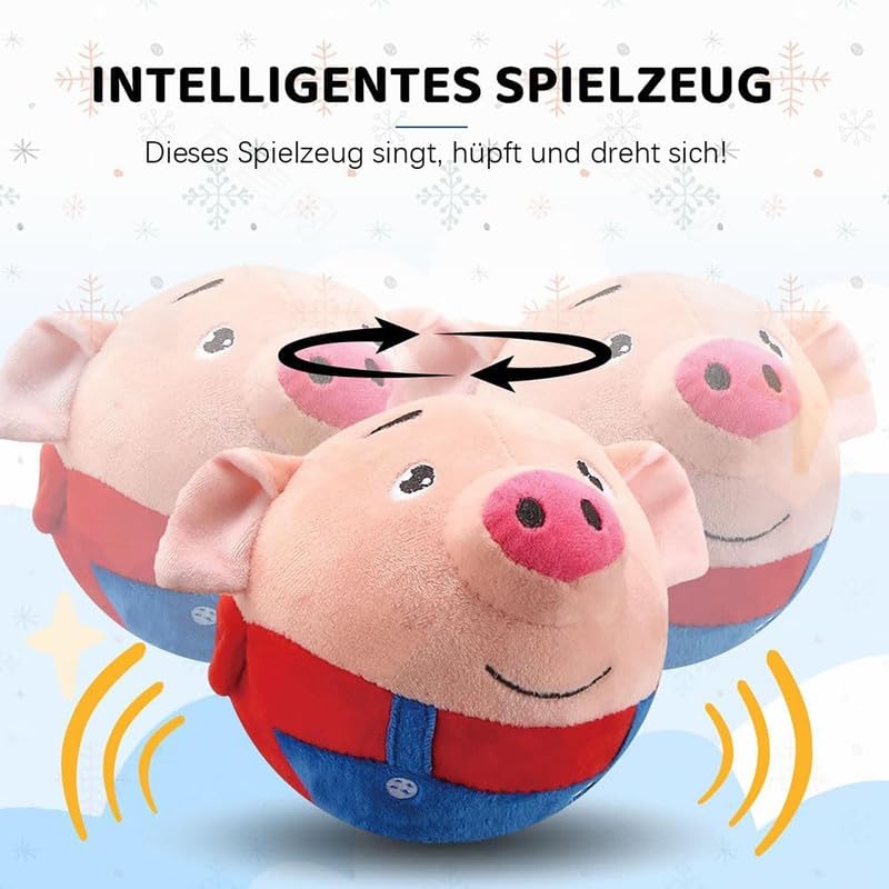2025 New Squeaky Moving Dog Ball Toy Interactive Dog Puppy Toys Washable Cartoon Pig Plush Sound Electronic Dog Toy Shake Bounce Boredom Talking Toys