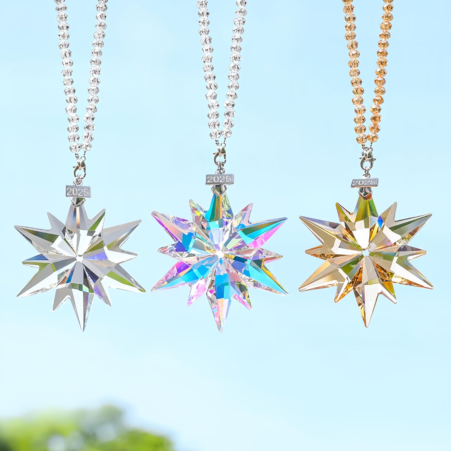 2025 Annual Christmas Ornaments Crystal Snowflake Star, Sparkly Crystal Ornaments for Christmas Tree, Beautiful Christmas Ornaments for Women Girls