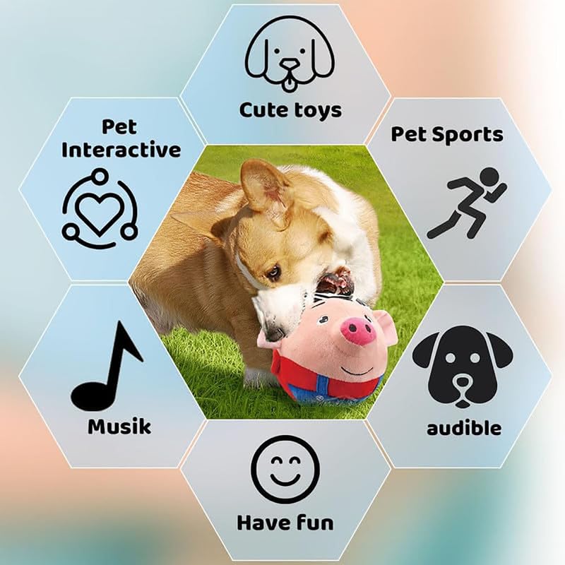 2025 New Squeaky Moving Dog Ball Toy Interactive Dog Puppy Toys Washable Cartoon Pig Plush Sound Electronic Dog Toy Shake Bounce Boredom Talking Toys