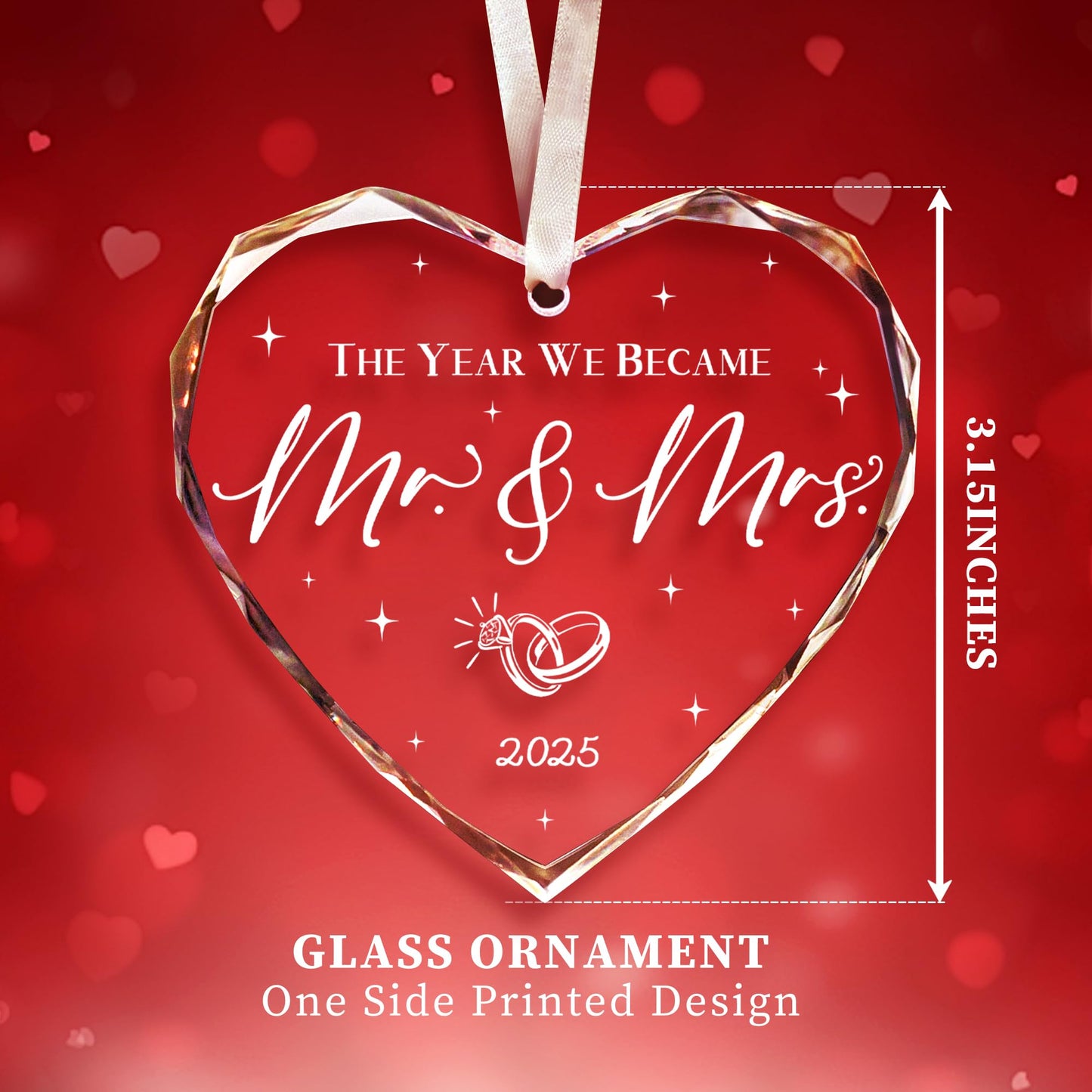 Wedding Gifts for Couples 2025, Mr and Mrs Gift, Bridal Shower Gifts, Just Married for Newlywed Couple, Crystal Glass First Christmas Married Ornament