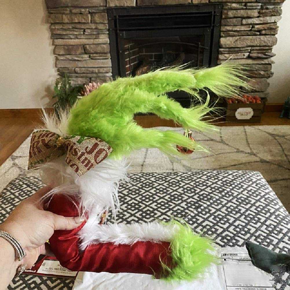 Newooh Furry Green Grinch Arm Ornament Holder for Christmas Tree, Home Party Decorations Xmas Ornament Pendant Tree Topper