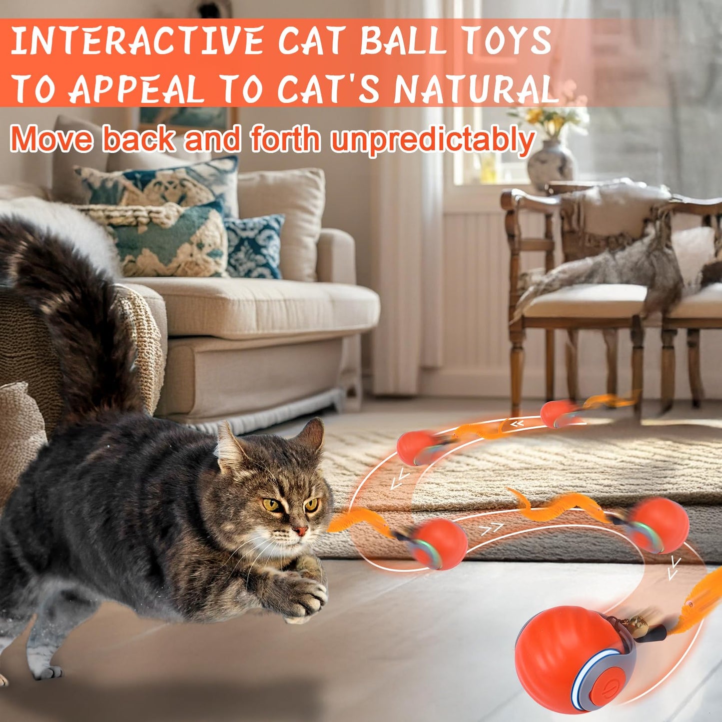 2025 New Interactive Cat Toy Ball 2.0 - Automatic Interactive Cat Toys for Indoor Cats with 3 Tails