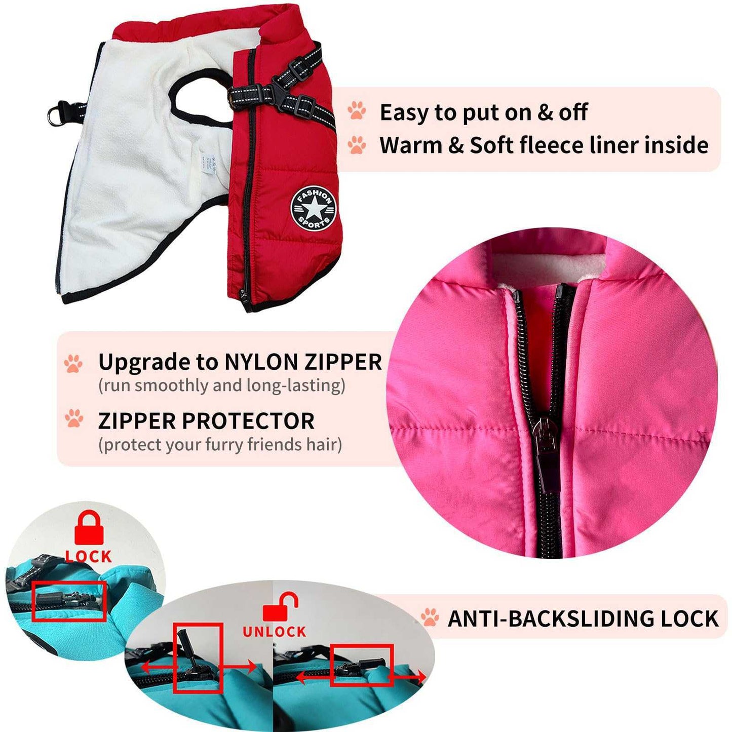 2 in 1 Dog Clothes for Large Dogs, Winter Warm Dog Coat Jacket Vest, Pet Coat Harness for Large Dog