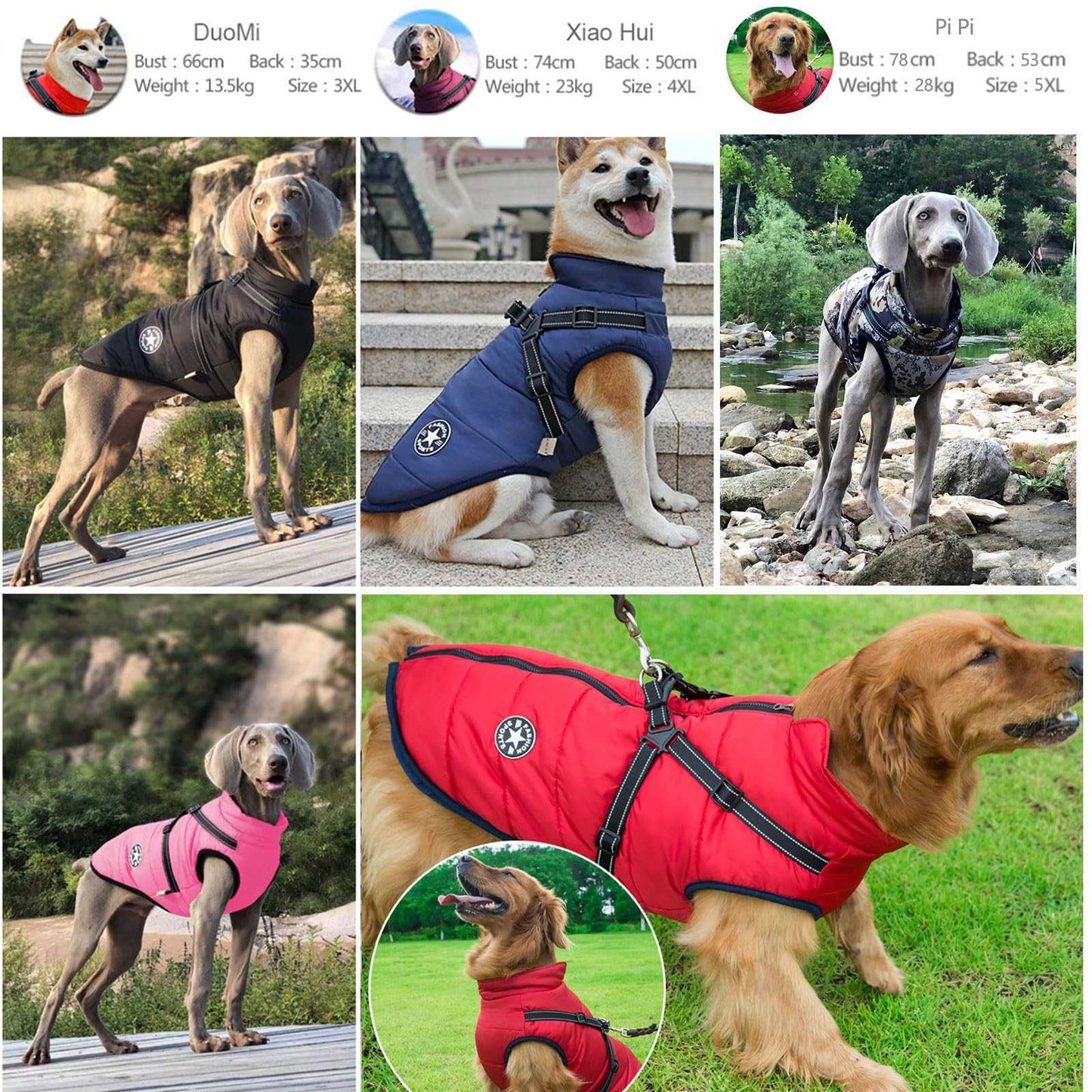2 in 1 Dog Clothes for Large Dogs, Winter Warm Dog Coat Jacket Vest, Pet Coat Harness for Large Dog