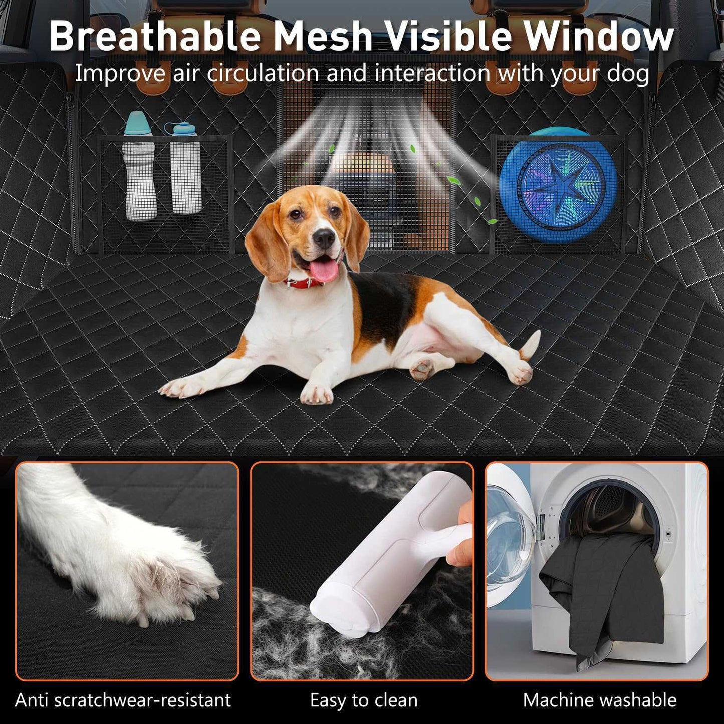 Dog Car Seat Cover, 3 Hard Panels, 400lbs, Waterproof, Backseat Extender, Large Dogs, 600D Heavy Nonslip
