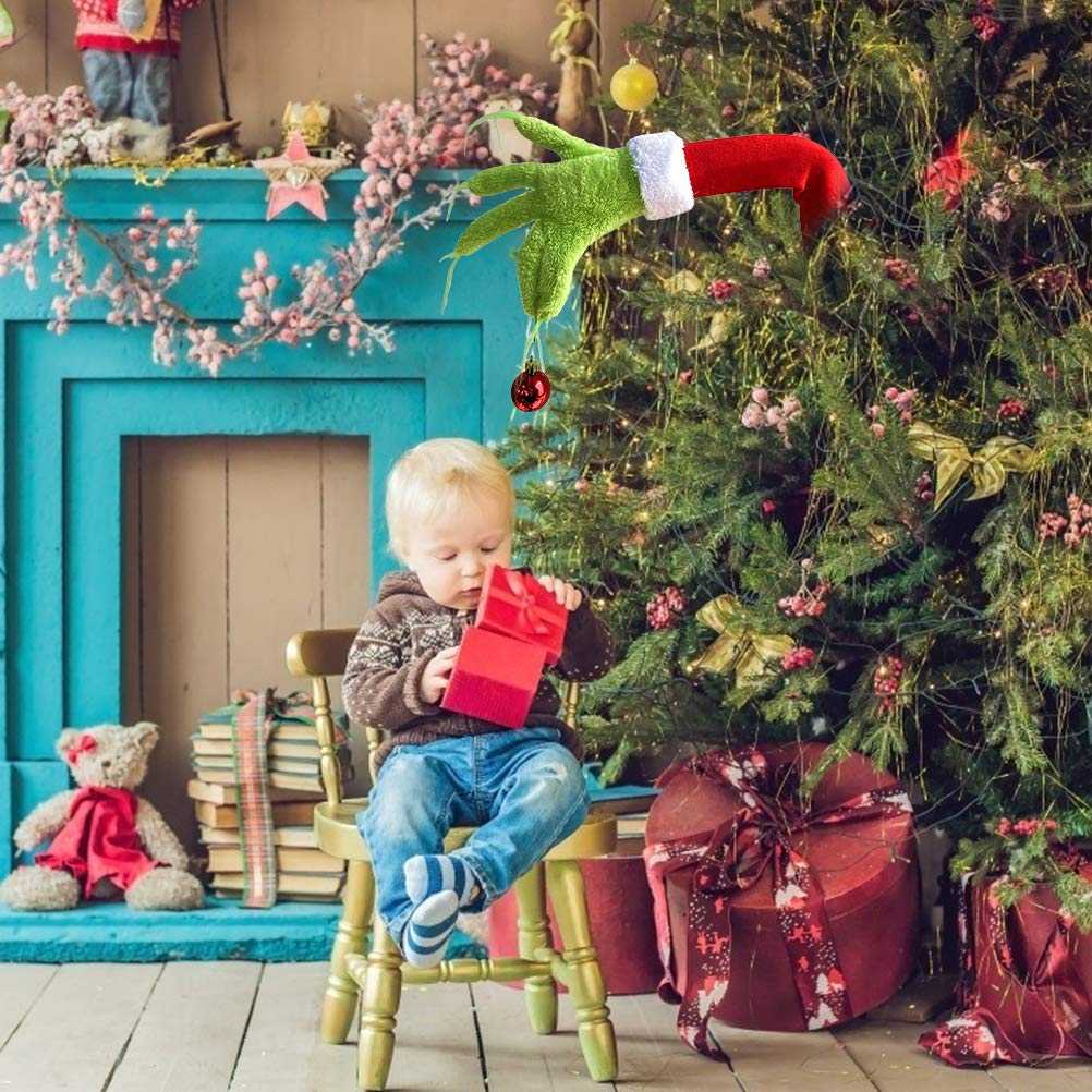 Newooh Furry Green Grinch Arm Ornament Holder for Christmas Tree, Home Party Decorations Xmas Ornament Pendant Tree Topper