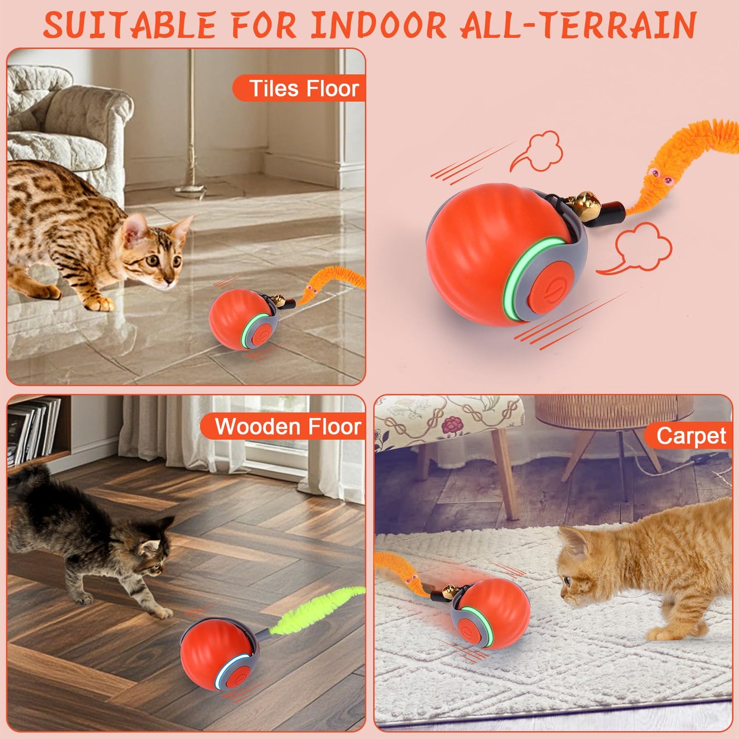 2025 New Interactive Cat Toy Ball 2.0 - Automatic Interactive Cat Toys for Indoor Cats with 3 Tails