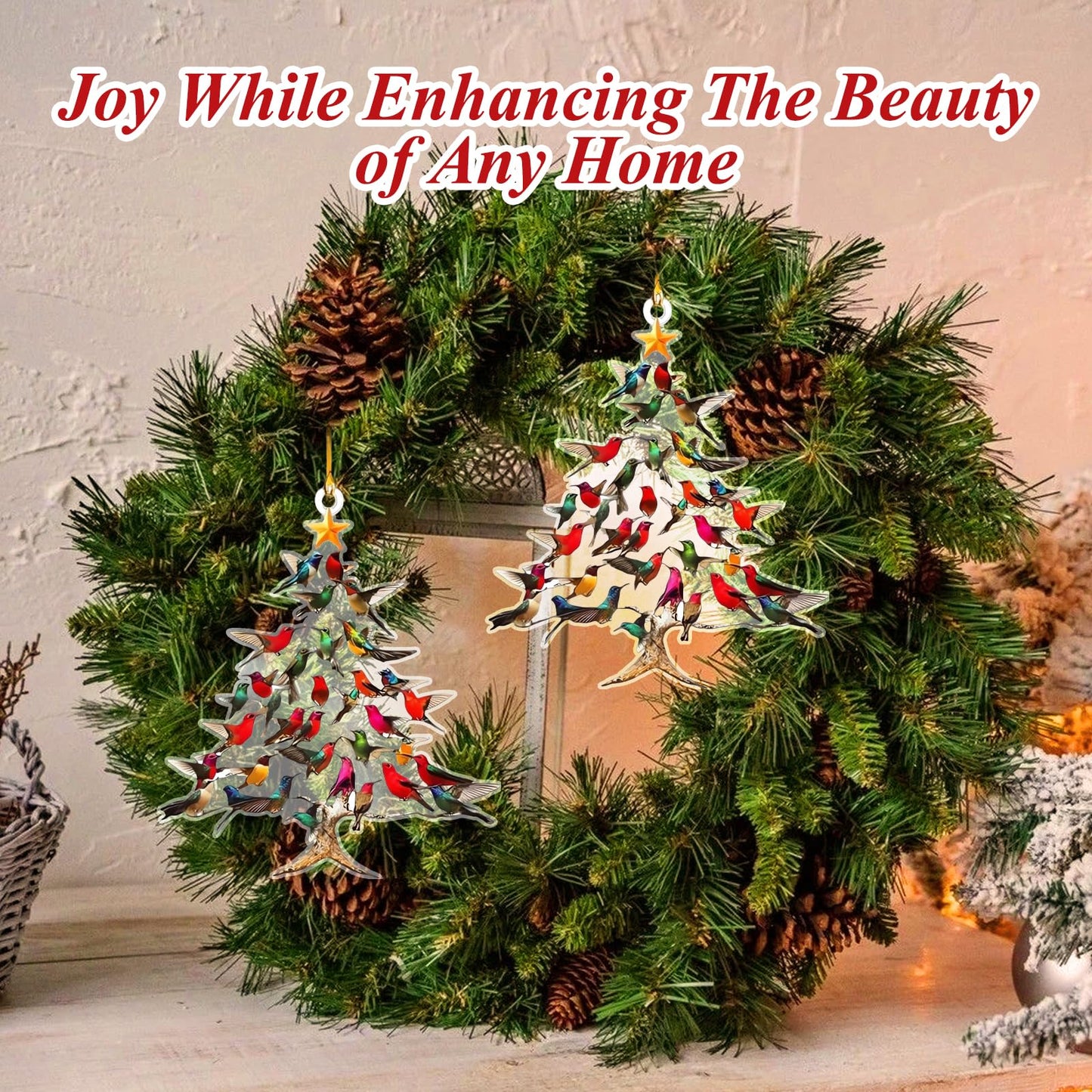 2025 New Stacked Hummingbird Ornament for Christmas, Upgrade Winter Colorful Stack Hummingbirds Home Decor Ornaments