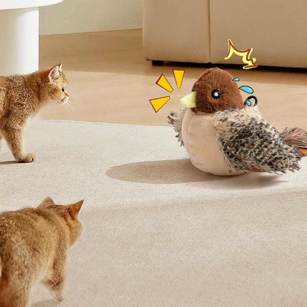 Wiederaufladbares Katzenspielzeug „Flatternder Vogel“ mit Geräuschen und Katzenminze