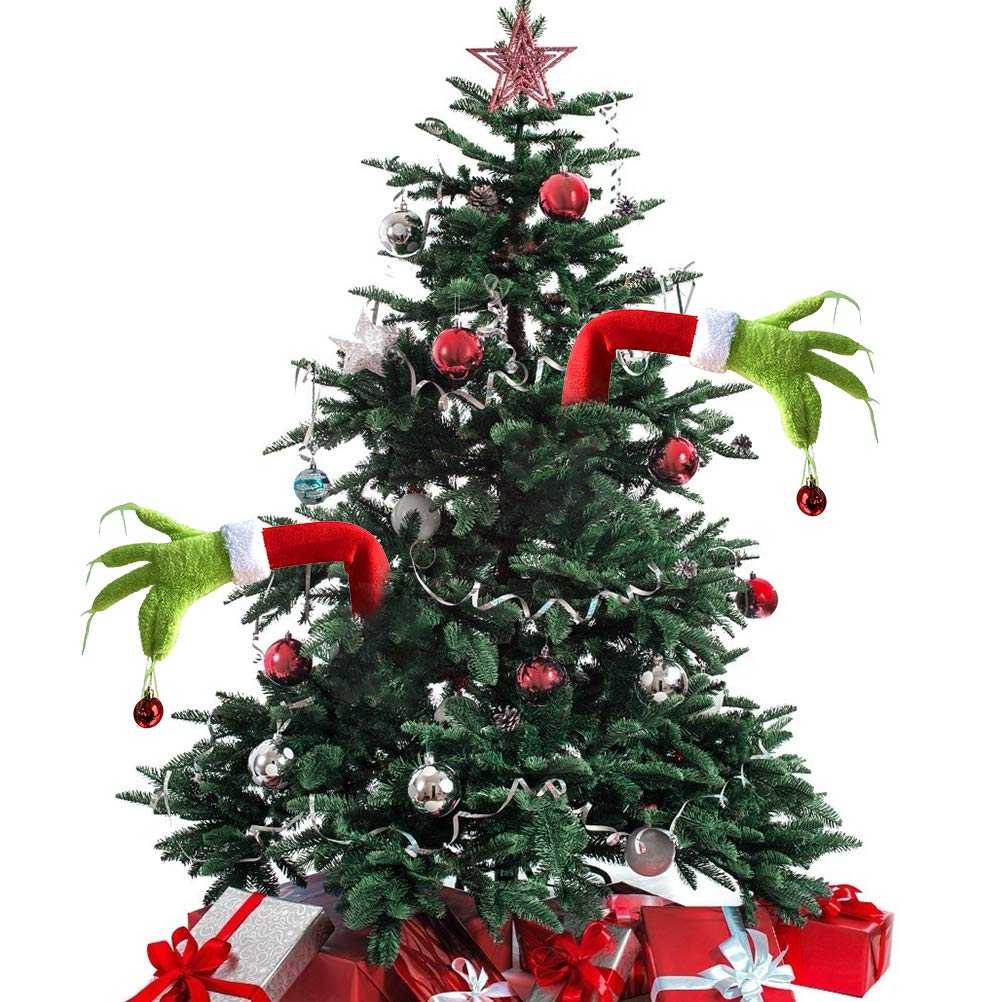 Newooh Furry Green Grinch Arm Ornament Holder for Christmas Tree, Home Party Decorations Xmas Ornament Pendant Tree Topper