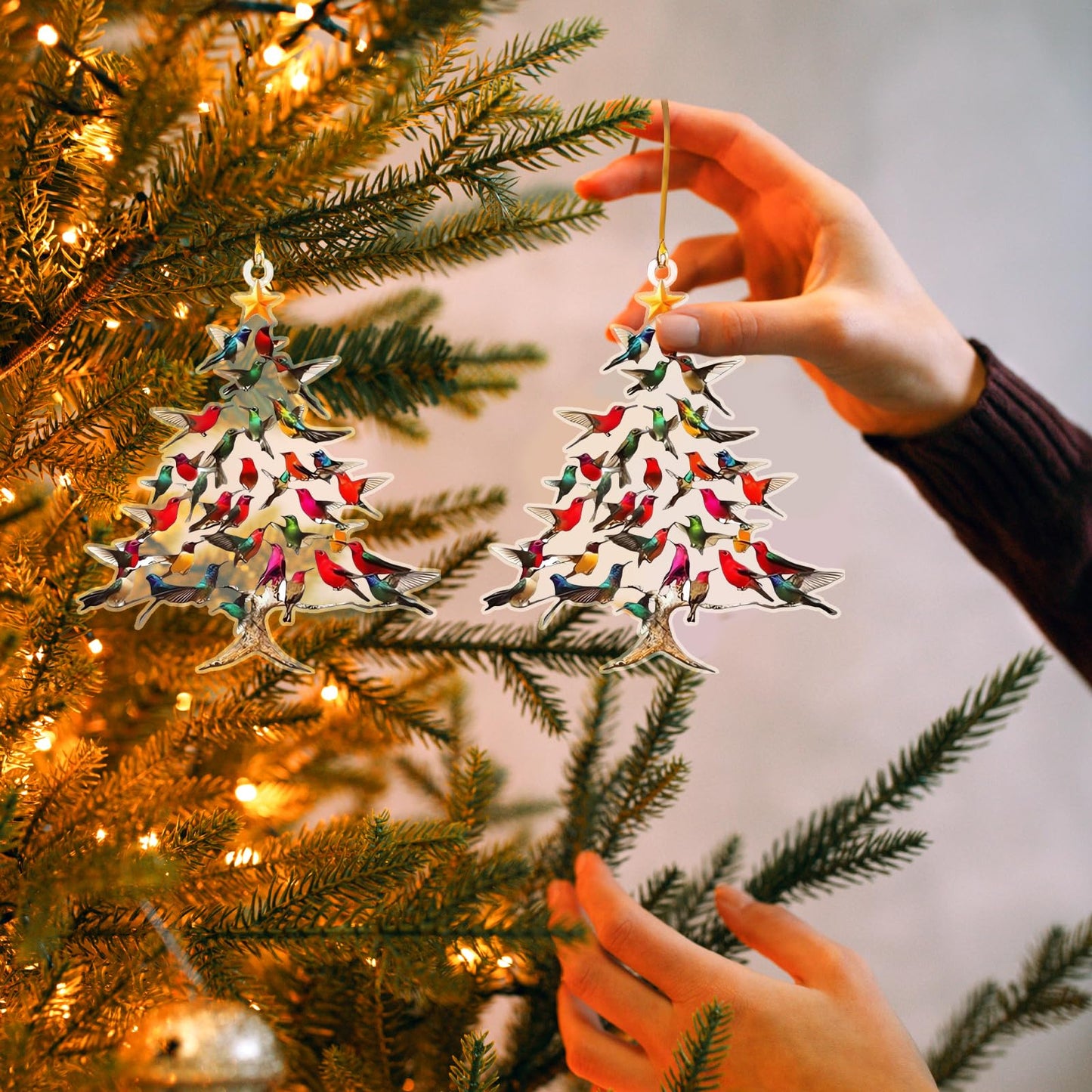 2025 New Stacked Hummingbird Ornament for Christmas, Upgrade Winter Colorful Stack Hummingbirds Home Decor Ornaments