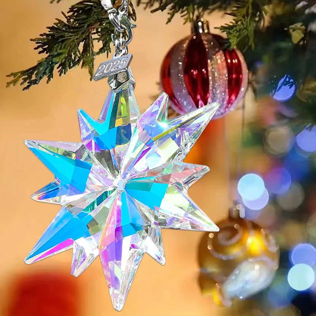 2024 Annual Christmas Ornaments Crystal Snowflake Star, Sparkly Crystal Ornament for Christmas Tree, Beautiful Ornaments for Women Girls