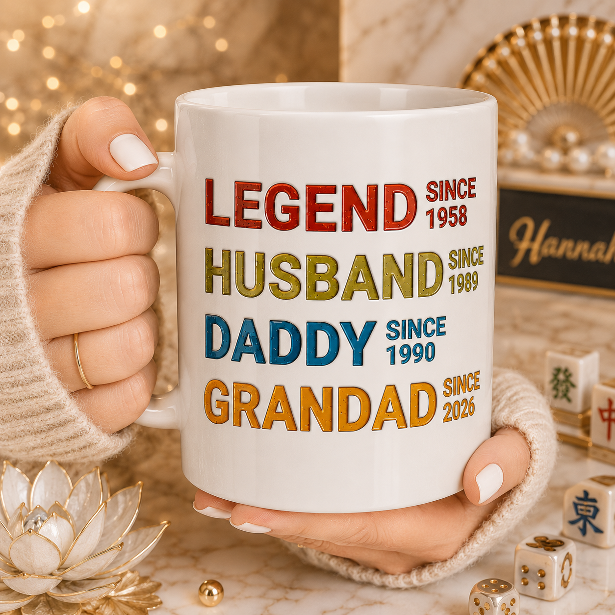 Taza Personalizada Leyenda Esposo Papá Abuelo – Taza Personalizada con Año Efecto 3D, Regalo del Día del Padre para Papá y Abuelo