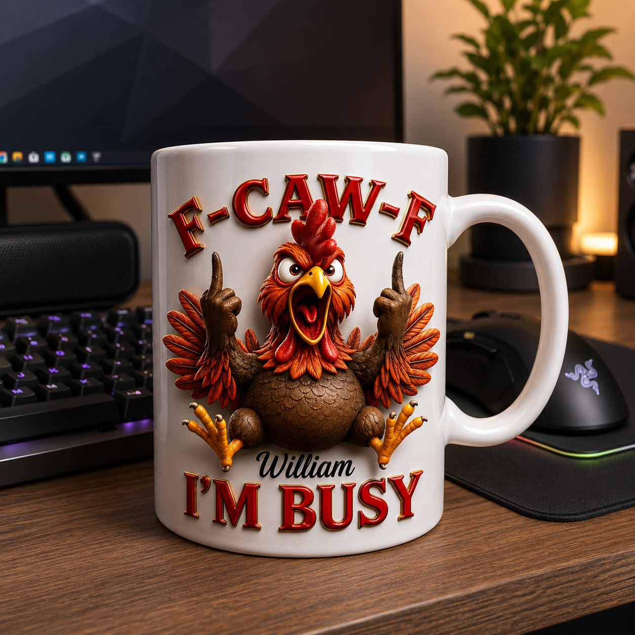 Funny Chicken F-CAW-F I'm Busy 3D Personalized Mug, Custom Chicken Coffee Mug with Name, Funny Gift for Chicken Lovers
