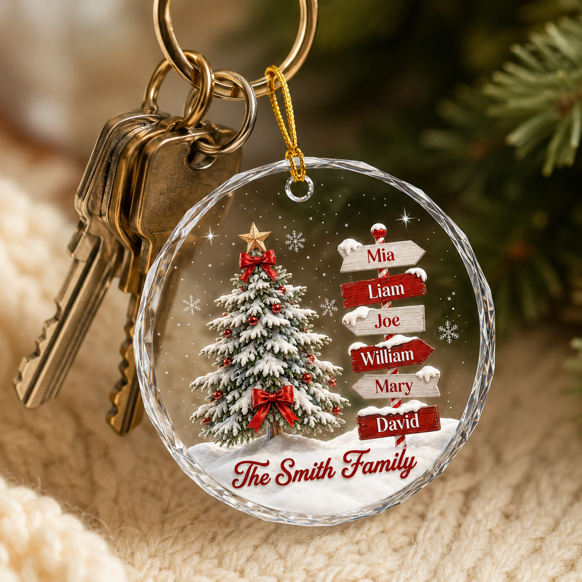 Personalized Family Glass Christmas Ornament with Names, Custom Family Signpost Keepsake, Gift for Parents Grandparents Family