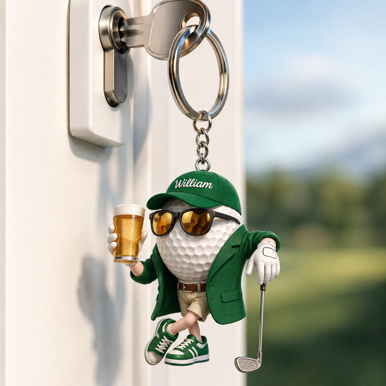 Personalized Beer 3D Effect Golf Keychain, Custom Golfer Acrylic Keychain with Name, Funny Golf Gift for Men, Golf Lover Gift, Father's Day Gift
