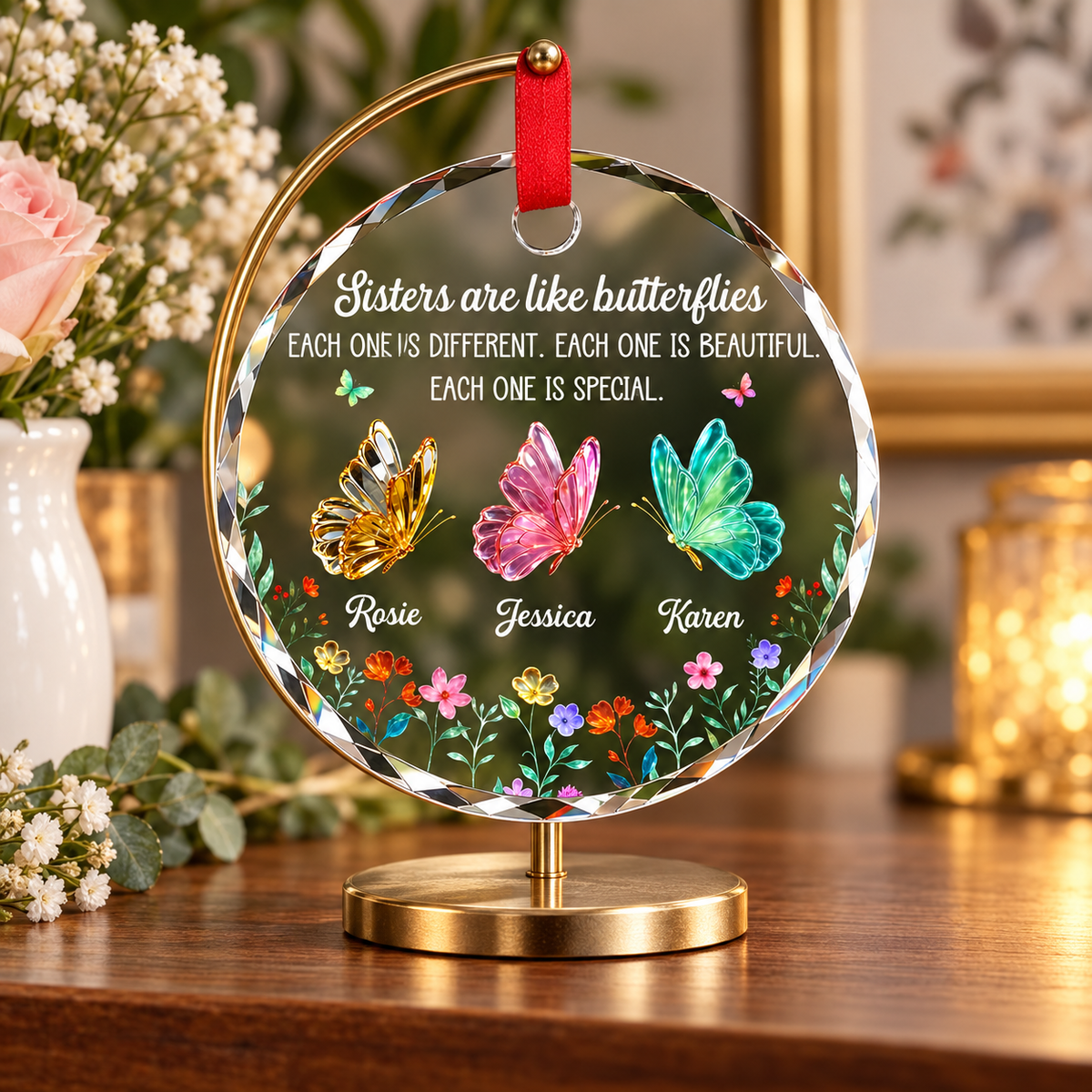 Personalized Sister Christmas Glass Ornament with Names, Custom Festive Sister Love Keepsake, Gift for Sister Sibling Best Friend