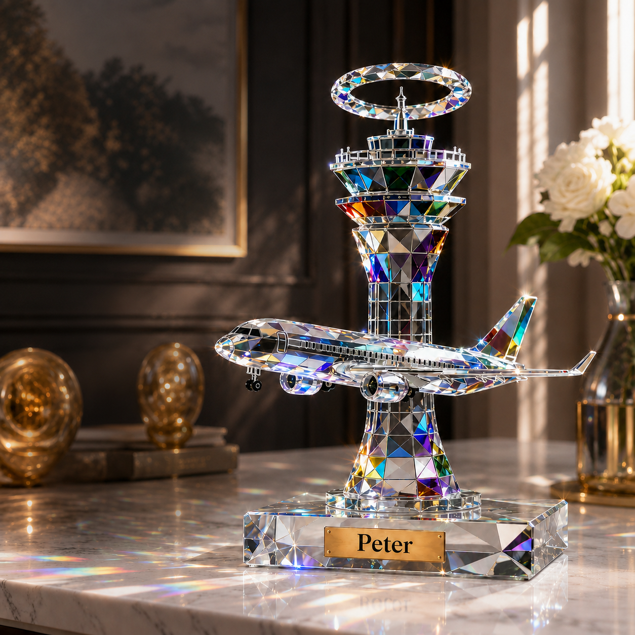 Personalized Air Traffic Control Tower 3D Effect Acrylic Plaque with Custom Name, Aviation Gift for Pilot, Airplane Desk Decor, Crystal Display