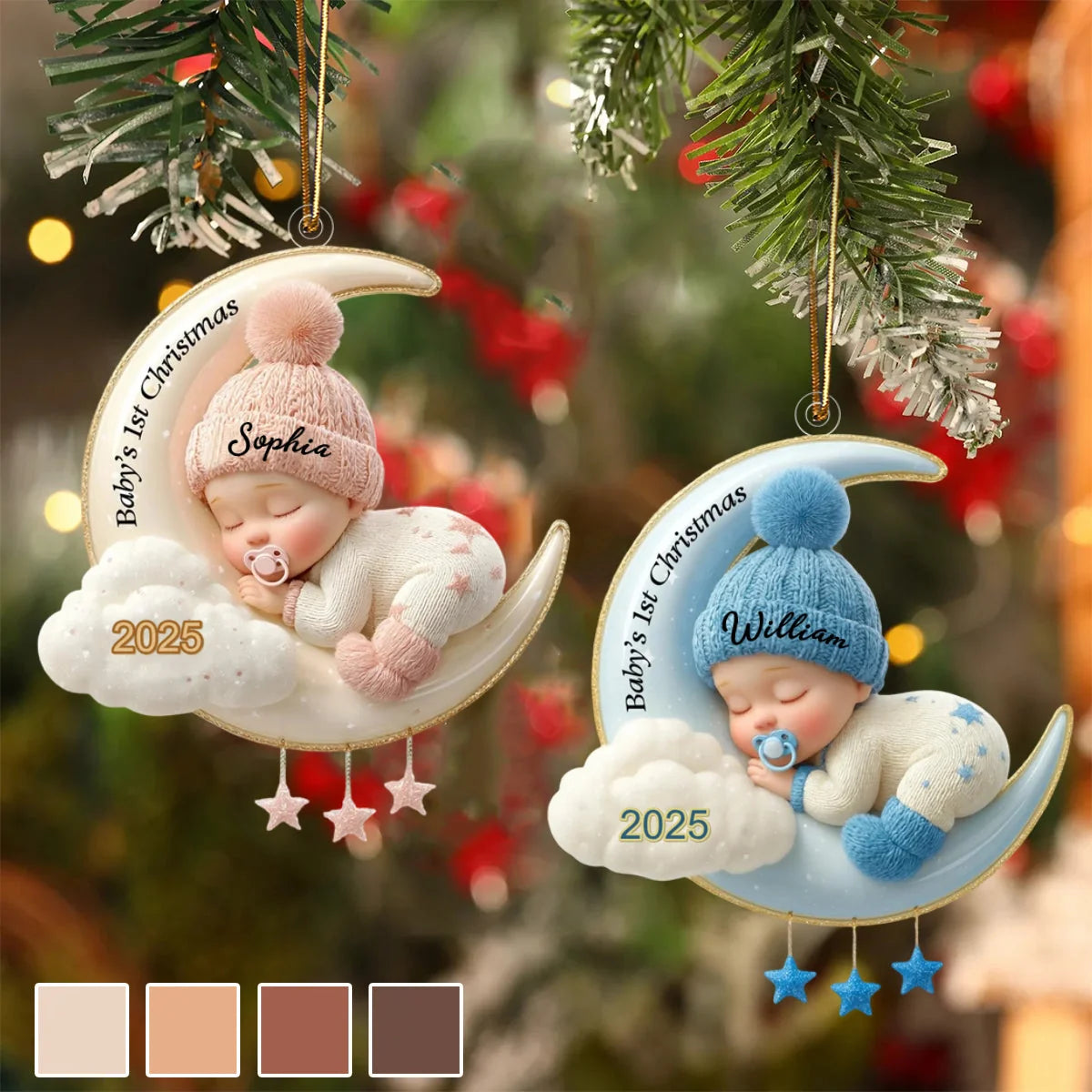 Personalized Baby’s First Christmas Ornament, Custom Sleeping Baby Moon Acrylic Keepsake, Newborn Gift for Parents Grandparents