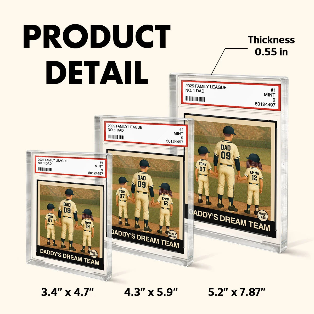 Personalized Baseball Dad Grandpa Acrylic Block Plaque, Custom Trading Card Style with Names & Jersey Numbers, Father’s Day Gift for Baseball Dad